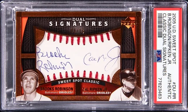 2005 Upper Deck Sweet Spot Classic Brooks Robinson/Cal Ripken Jr. Dual Signatures #DU-RR card image