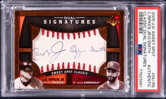 2005 Upper Deck Sweet Spot Classic Cal Ripken Jr./Ozzie Smith Dual Signatures #DU-RS card image