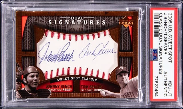 2005 Upper Deck Sweet Spot Classic Johnny Bench/Tom Seaver Dual Signatures #DU-JT card image