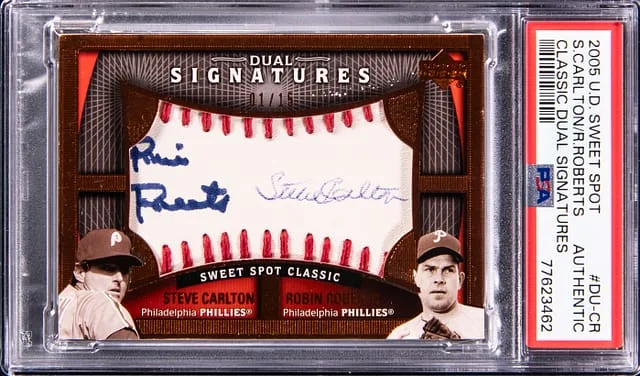 2005 Upper Deck Sweet Spot Classic Steve Carlton/Robin Roberts Dual Signatures #DU-CR card image