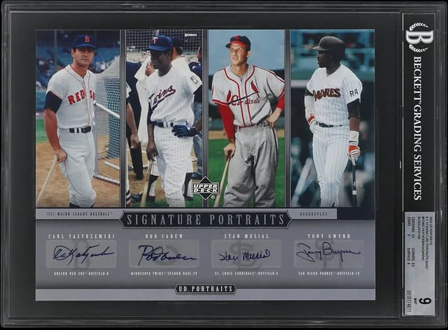 2005 Upper Deck Yastrzemski/Carew/Musial/Gwynn Multi-Signed Portraits Signature Autograph Quad 8 x 10 #PQ-YCMG card image