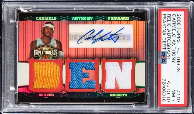 2006-07 Topps Triple Threads Carmelo Anthony Relic Autograph #110 card image