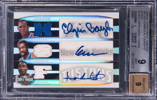2006-07 Topps Triple Threads Elgin Baylor/Earl Monroe/Isiah Thomas Relics Combos Autographs #4 card image