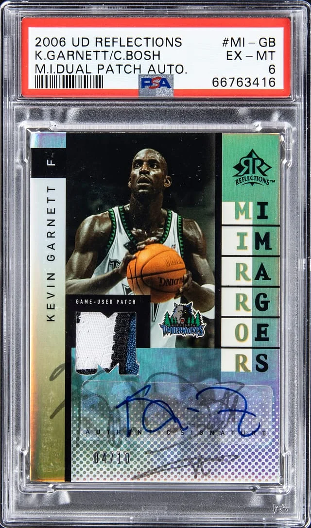 2006-07 UD Reflections Mirror Images Dual Patch Autographs Kevin Garnett/Chris Bosh #MI-GB card image
