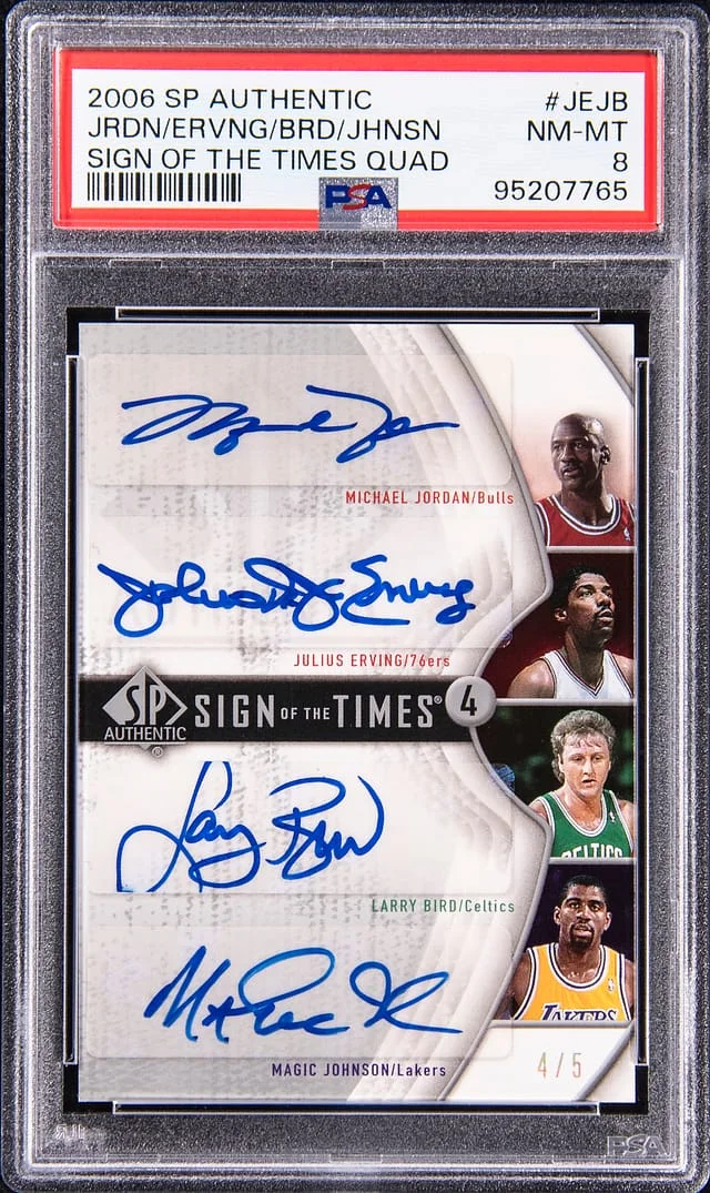 2006-07 UD SP Authentic Sign Of The Times Quad Michael Jordan/Julius Erving/Larry Bird/Magic Johnson Multi-Signed #SQ-JEJB card image