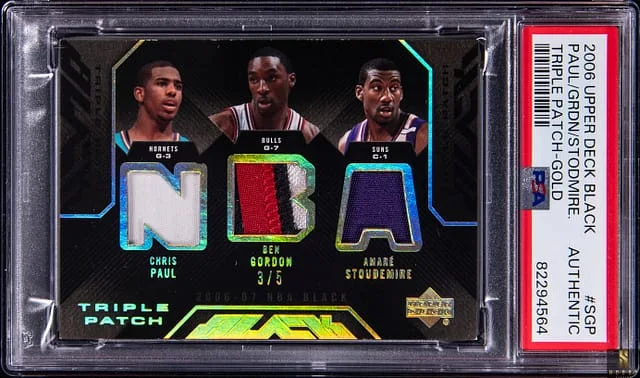2006-07 Upper Deck Black Chris Paul/Ben Gordon/Amare Stoudemire Triple Patch Gold #SGP card image