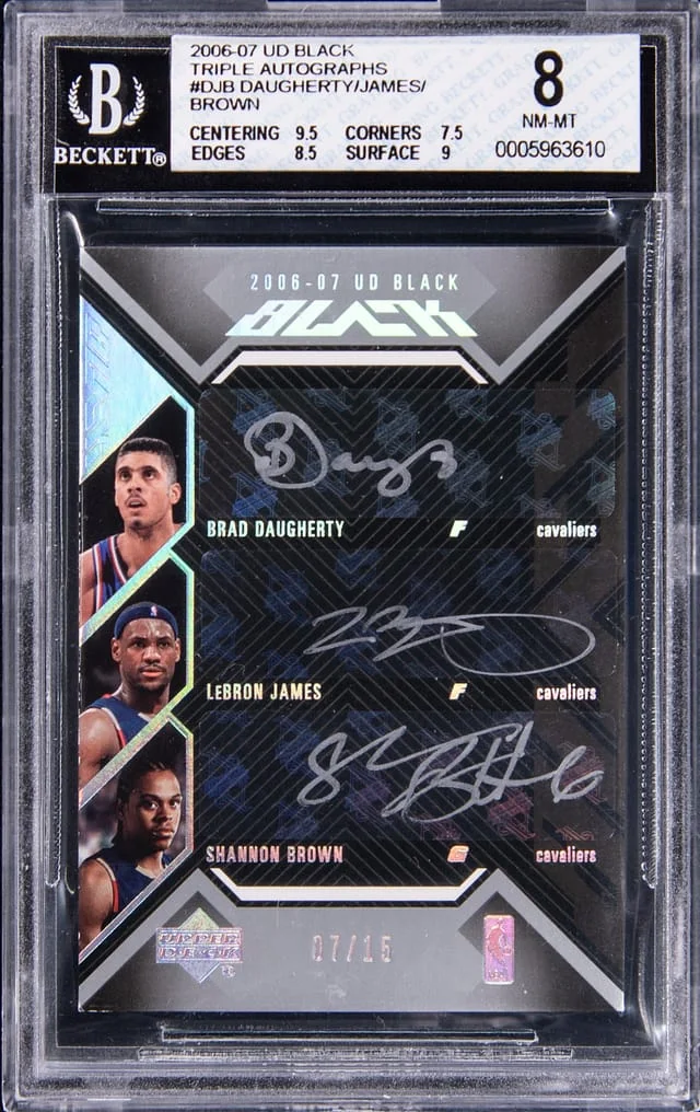 2006-07 Upper Deck Black LeBron James/Brad Daugherty/Shannon Brown Multi-Signed Triple Autographs #TA-DJB card image