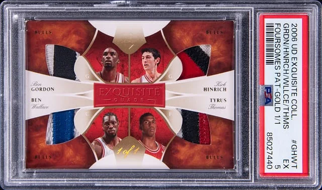 2006-07 Upper Deck Exquisite Collection Ben Gordon/Ben Wallace/Kirk Hinrich/Tyrus Thomas Foursomes Patch Gold 1/1 #GHWT card image