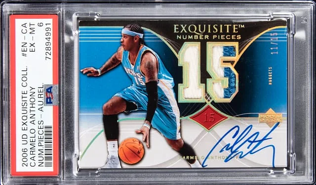 2006-07 Upper Deck Exquisite Collection Carmelo Anthony Number Pieces Autograph Relic #EN-CA card image