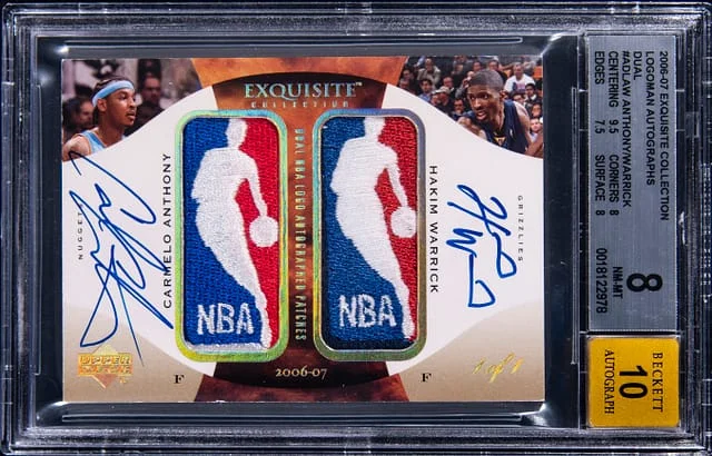 2006-07 Upper Deck Exquisite Collection Carmelo Anthony/Hakim Warrick Dual Logoman Autographs #ADL-AW card image