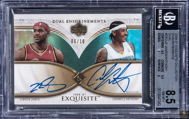 2006-07 Upper Deck Exquisite Collection LeBron James/Carmelo Anthony Enshrinements Dual #DEX-JA card image