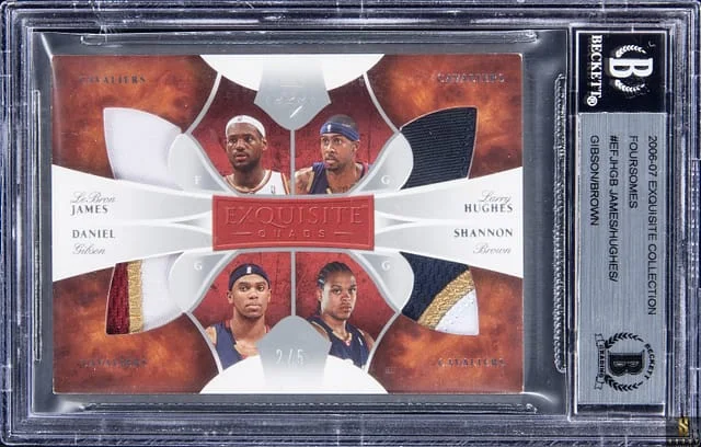 2006-07 Upper Deck Exquisite Collection LeBron James/Larry Hughes/Daniel Gibson/Shannon Brown Foursomes #EF-JHGB card image