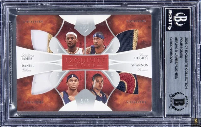 2006-07 Upper Deck Exquisite Collection LeBron James/Larry Hughes/Daniel Gibson/Shannon Brown Foursomes #ET-JHGB card image