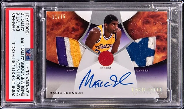 2006-07 Upper Deck Exquisite Collection Magic Johnson Emblems of Endorsement Autograph Jersey #EM-MA card image