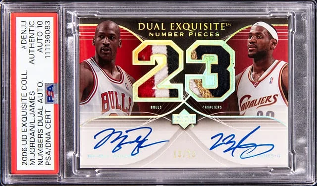 2006-07 Upper Deck Exquisite Collection Michael Jordan/LeBron James Number Pieces Dual Autographs #DEN-JJ card image