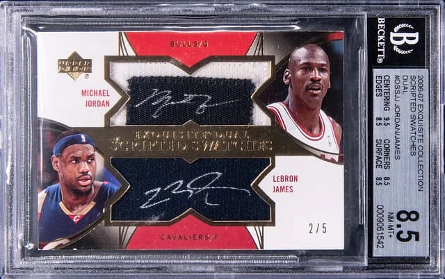 2006-07 Upper Deck Exquisite Collection Michael Jordan/LeBron James Scripted Swatches Dual #DSS-JJ card image