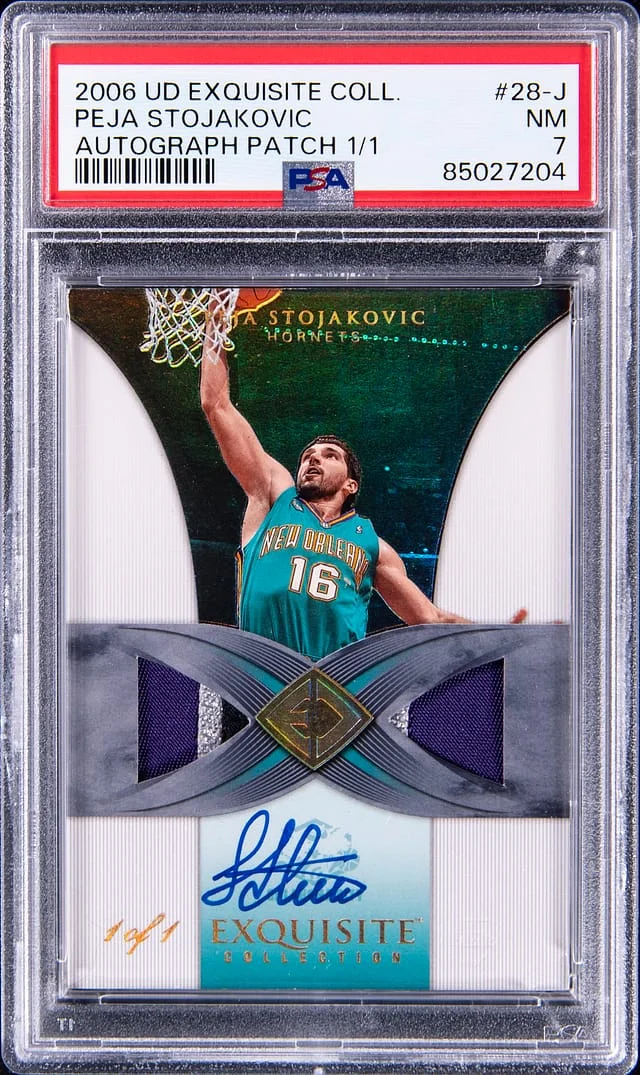 2006-07 Upper Deck Exquisite Collection Peja Stojakovic Autograph Patch #28-J card image
