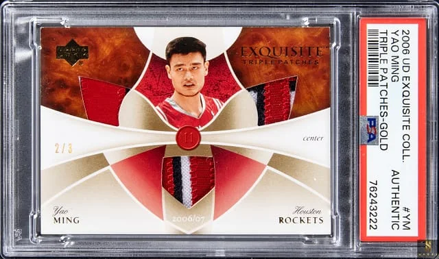 2006-07 Upper Deck Exquisite Collection Yao Ming Game-Used Triple Patches Gold #ETP-YM card image