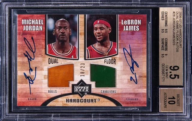 2006-07 Upper Deck Hardcourt Michael Jordan/LeBron James Dual Game Floor Autographs #GF-28 card image