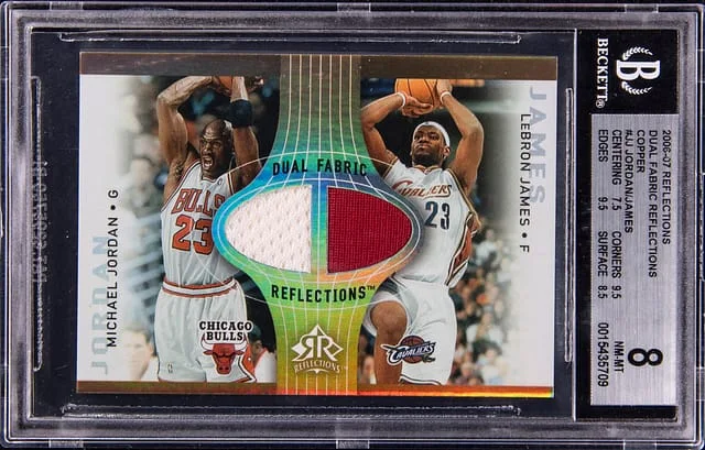 2006-07 Upper Deck Michael Jordan/LeBron James Reflections Dual Fabric Copper #DR-JJ card image