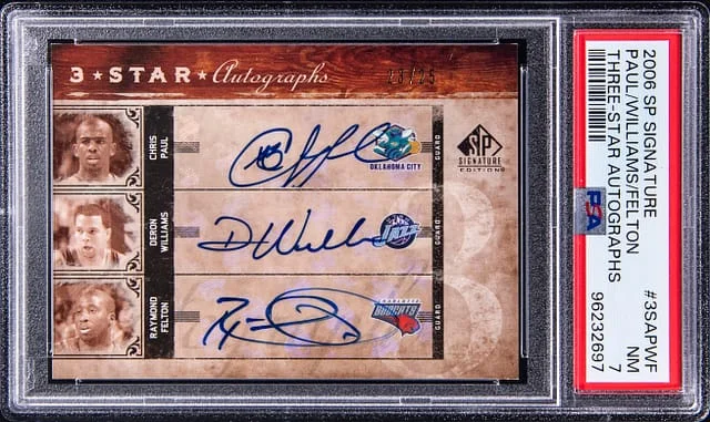 2006-07 Upper Deck SP Chris Paul/Deron Williams/Raymond Felton Multi-Signed Signature 3-Star Autographs #3SA-PWF card image