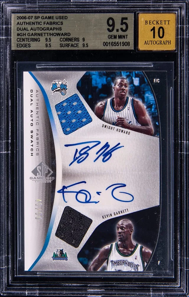 2006-07 Upper Deck SP Game Used Dwight Howard/Kevin Garnett Authentic Fabrics Dual Autographs #AFDA-GH card image