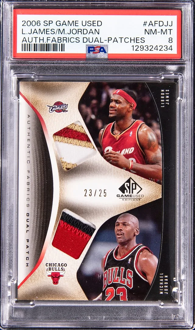 2006-07 Upper Deck SP Game Used Michael Jordan/LeBron James Dual-Patch Authentic Fabrics Dual Patches #AFD-JJ card image
