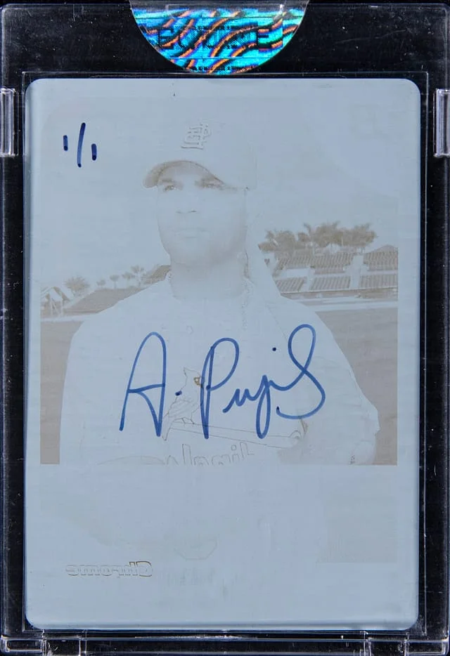 2006 Bowman Albert Pujols Originals Buyback Autographs 2005 Bowman Cyan Printing Plate #105 card image