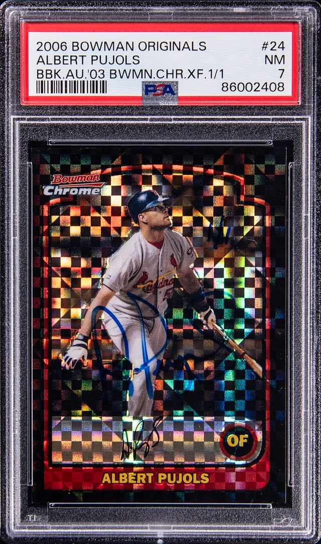 2006 Bowman Albert Pujols Originals Buyback Autographs 2003 Chrome X-Fractor 1/1 #24 card image