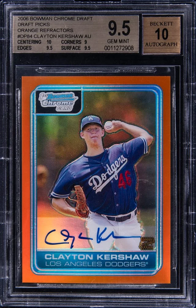 2006 Bowman Chrome Draft Clayton Kershaw Picks Autograph Orange Refractors #DP84 card image
