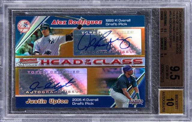 2006 Bowman Draft Picks Alex Rodriguez/Justin Upton Dual Head of the Class Autos Gold Refractors #RU card image