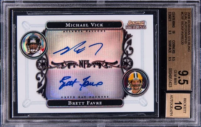 2006 Bowman Sterling Michael Vick/Brett Favre Dual Autographs #CVF card image