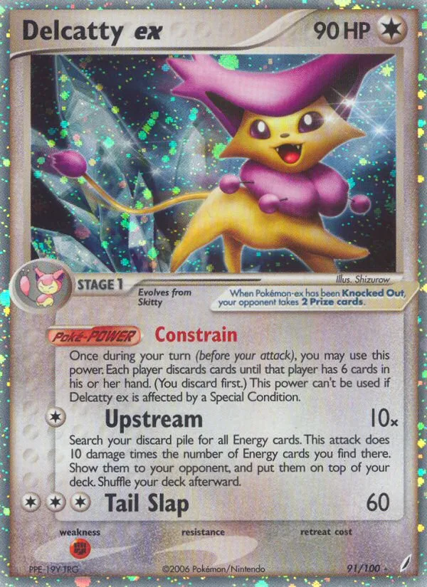 2006 Crystal Guardians Delcatty ex #091/100 Rare Holo EX card image