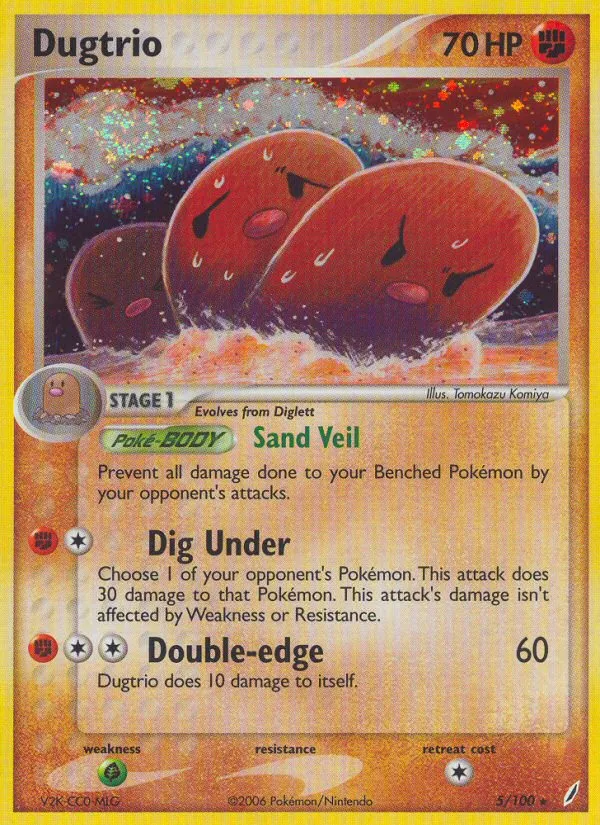 2006 Crystal Guardians Dugtrio Rare Holo #005/100 Rare Holo card image