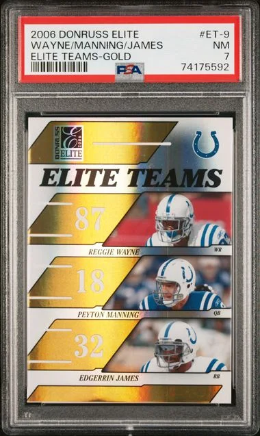 2006 Donruss Elite Edgerrin James/Peyton Manning/Reggie Wayne Elite Teams Gold #ET-9 card image