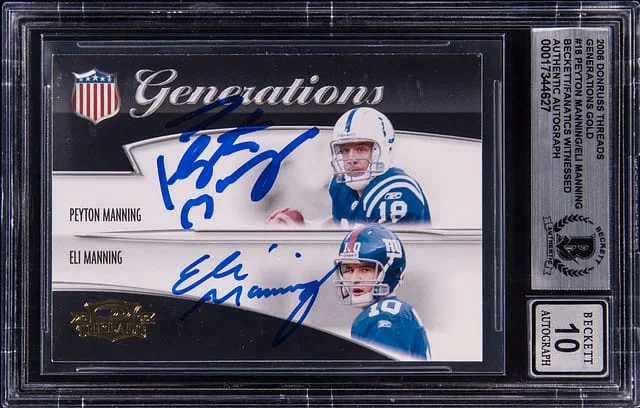 2006 Donruss Peyton Manning/Eli Manning Threads Generations Gold #16 card image