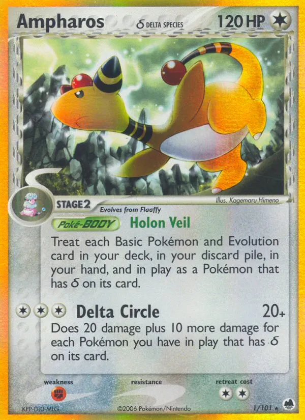 2006 Dragon Frontiers Ampharos δ Rare Holo #001/101 Rare Holo card image