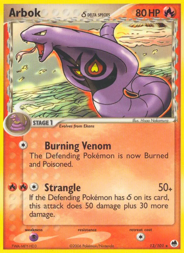 2006 Dragon Frontiers Arbok δ Rare #013/101 Rare card image