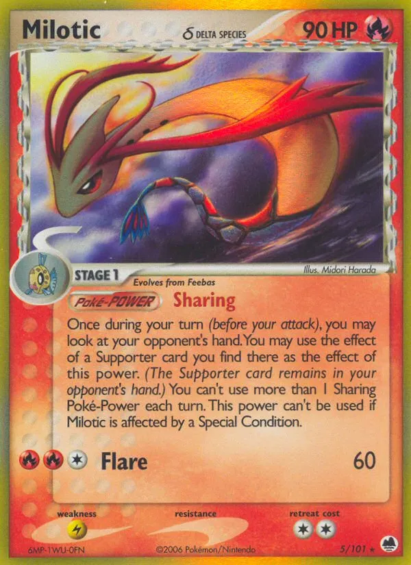 2006 Dragon Frontiers Milotic δ Rare Holo #005/101 Rare Holo card image