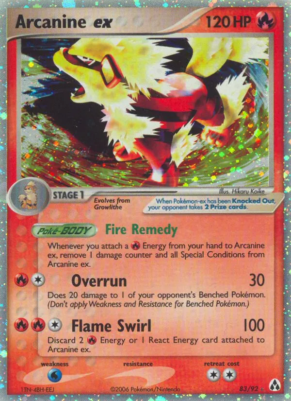 2006 Legend Maker Arcanine ex #83/92 Rare Holo EX card image
