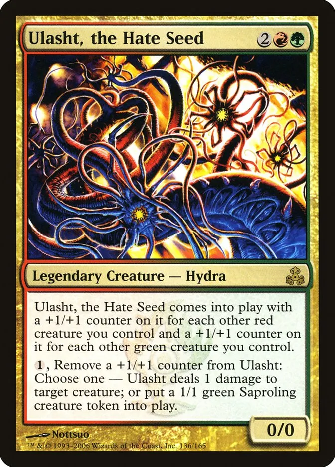 2006 Guildpact Ulasht, the Hate Seed rare #136 rare card image