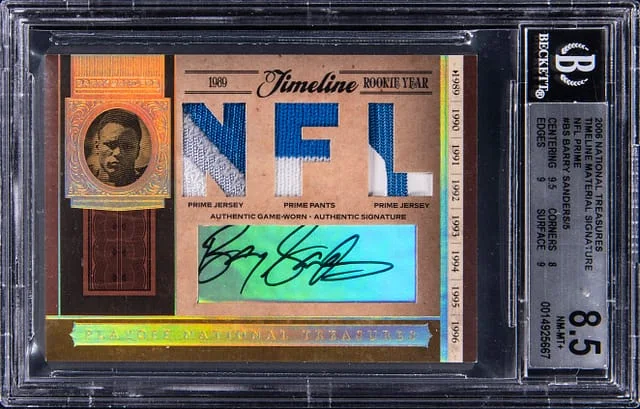 2006 National Treasures Barry Sanders Timeline Material Signature NFL Prime #TL-BS card image