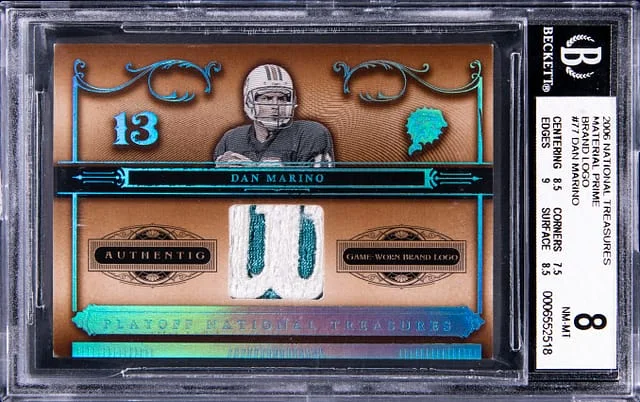 2006 Panini National Treasures Dan Marino Material Prime Brand Logo #77 card image