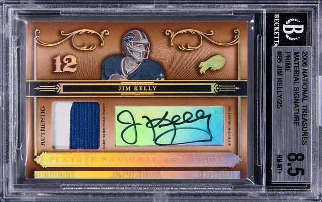 2006 Panini National Treasures Jim Kelly Material Signatures Prime #85 card image