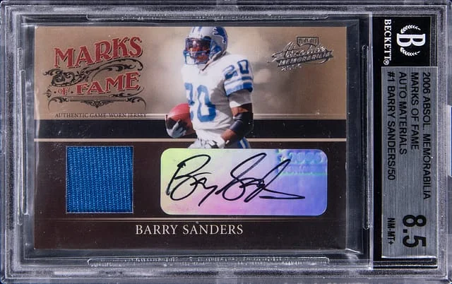 2006 Playoff Absolute Memorabilia Barry Sanders Marks of Fame Autograph Materials #MF-1 card image