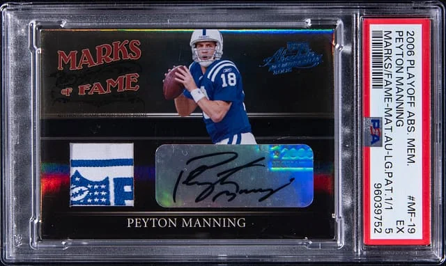2006 Playoff Absolute Memorabilia Peyton Manning Marks of Fame Material Autograph Large Patch #MF-19 card image