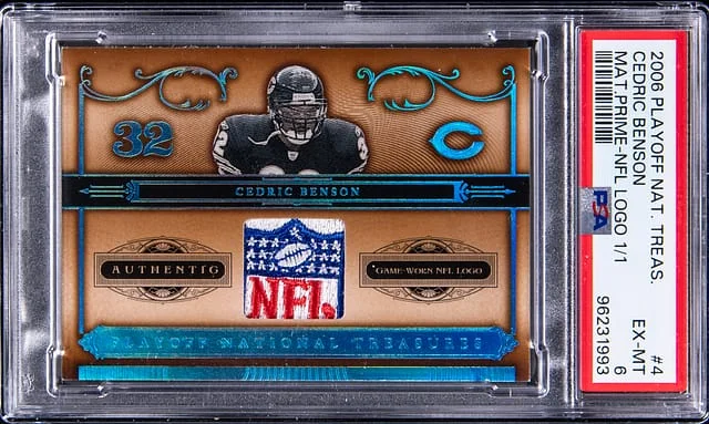 2006 Playoff Cedric Benson NFL Shield National Treasures Material Prime NFL Logo #4 card image