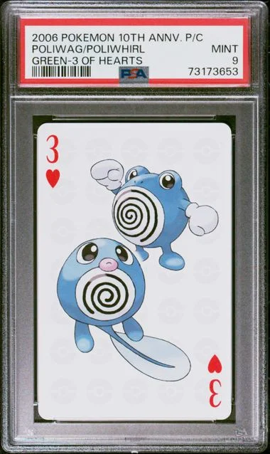2006 Pokemon Center 10th Anniversary Playing Cards Green Deck Of Hearts Poliwag/Poliwhirl #3 card image