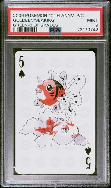 2006 Pokemon Center 10th Anniversary Playing Cards Green Deck Of Spades Goldeen/Seaking #5 card image