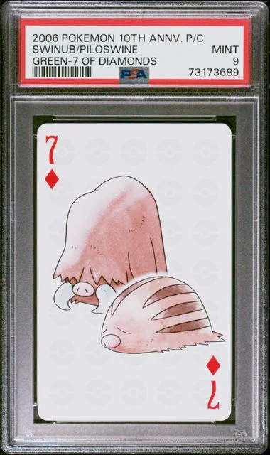 2006 Pokemon Center 10th Anniversary Playing Cards Green Deck Piloswine/Swinub, Of Diamonds #7 card image